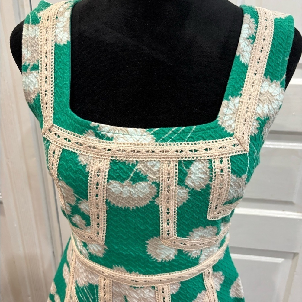 Maeve Anthropologie Emma Green Fit And Flare Dress Lace Trim Size 4 EUC Rn66170 - Picture 4 of 8